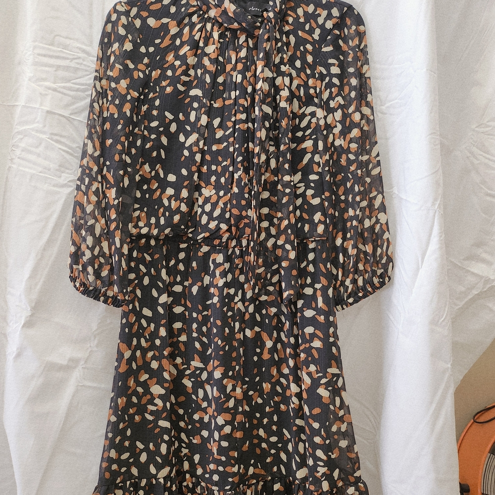 Elegant Black and Brown Patterned Dress Size 10